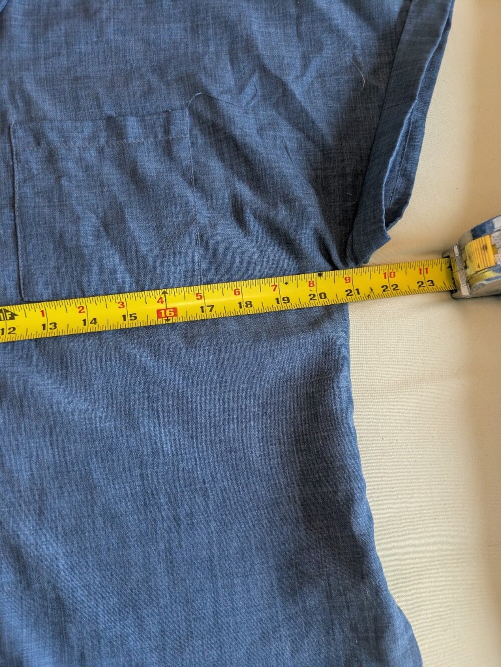 Classic Short-Sleeve Chambray Look Button-Up Shirt in Blue - Picture 8 of 12